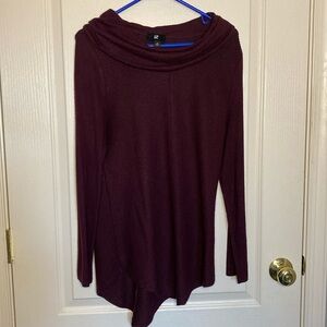 iZ Byer Dark Plum Cowl Neck Lightweight Sweater